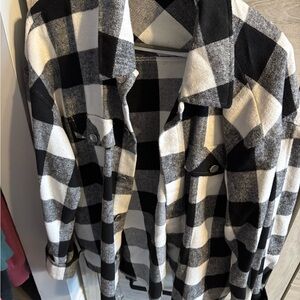 Black and White Plaid Shirt Jacket